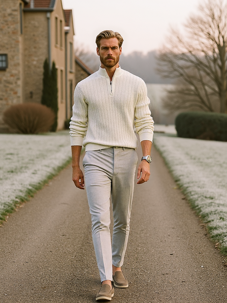 Tailored Zipped Jacquard Sweater